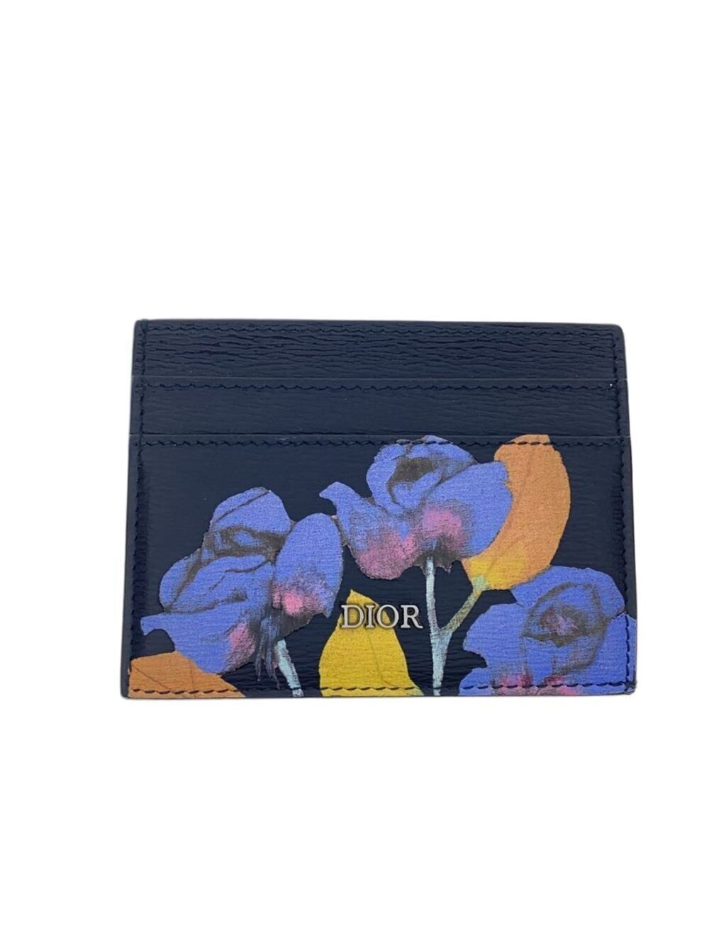 Christian Dior x Alex Foxton Card Case Wallet Leather Navy Blue Floral